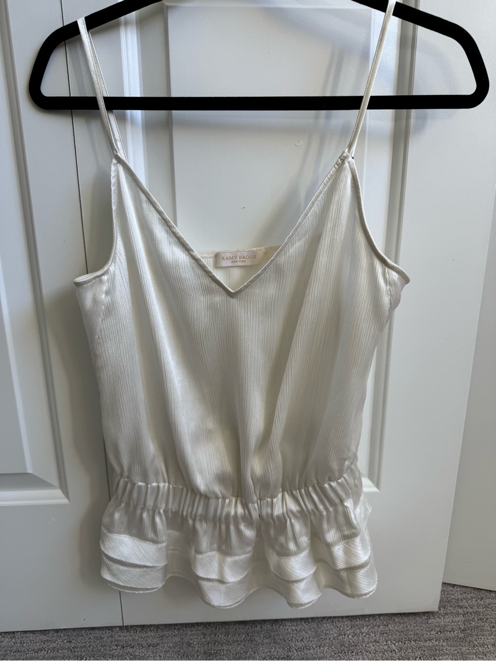 Ramy Brook Ivory Shimmery V-Neck Peplum Cami